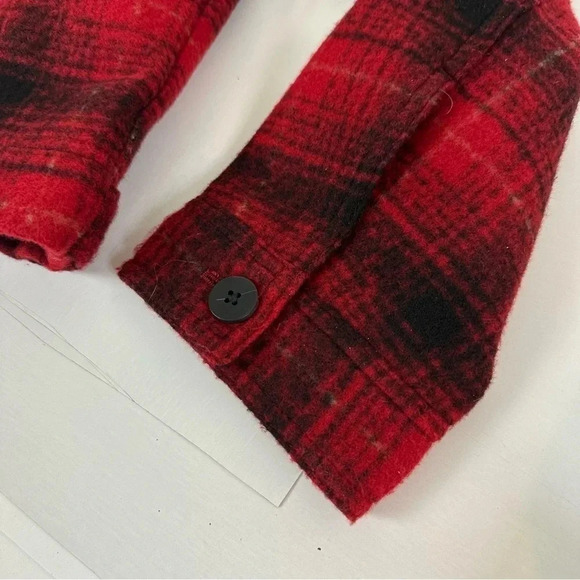J. Jill Brushed Plaid Cropped Shacket Jacket‎ Large Scarlet Red Soft Cozy Fall - Picture 13 of 15